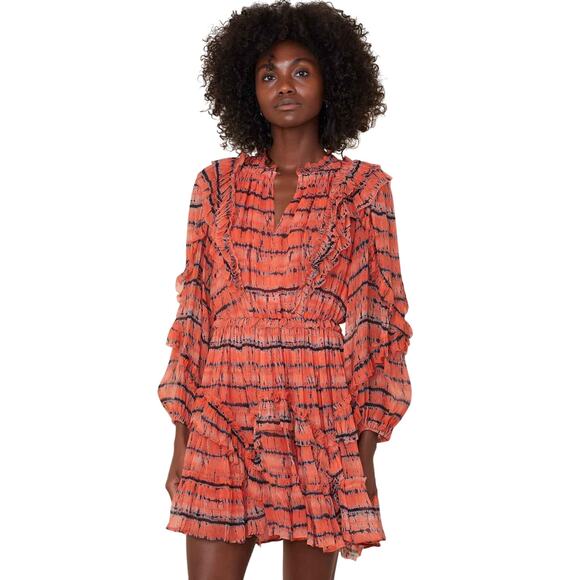 ULLA JOHNSON Aberdeen Silk Mini Dress in Orange Chili Tie Dye Size 2 Boho Fest - Picture 1 of 16